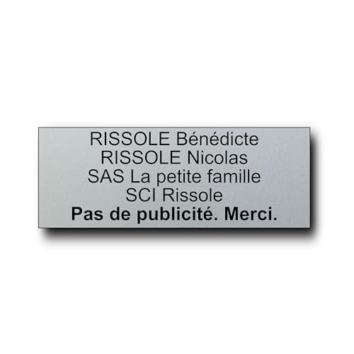 Plaque Boite Aux Lettres Personnalisable - 12x5 cm - 1 à 6 Lignes - Étiquette Avec Nom Adhésive - Gravée et Personnalisée pour Sonnette - Porte - Maison - Famille - Bureau - Stop Pub (Argent)