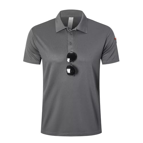 HUAKANG - HUAKANG Polo Hommes Manches Courtes Respirant Golf Tennis T-Shirts Extérieur Sport Loisirs Basic Polos Hommes, P533-1-DarkGrey-XL