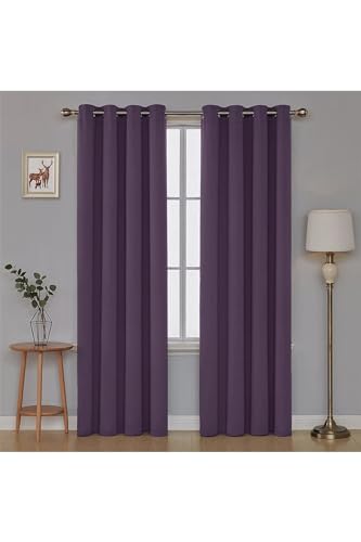 Kadife Dokulu Fon Perde - Kuş Gözlü Dikim - Rustik Için -, Mor 100 X 240