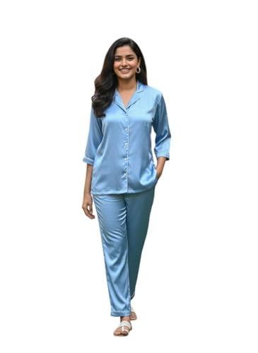 Image of STORIES OF BANNO'S SWAGGER Women Satin Solid Night Suit Set | Premium Soft Satin Nightwear Pajama Set | Stylish Comfortable Sleepwear for Ladies | Elegant Lounge Wear Night Dress