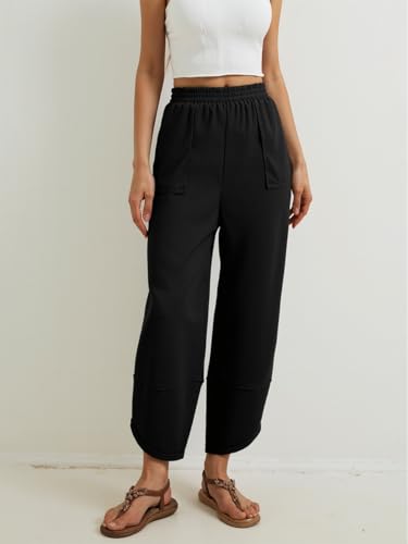 Women's Casual Baggy Wide Leg Pants with Elastic Waist & Pockets
