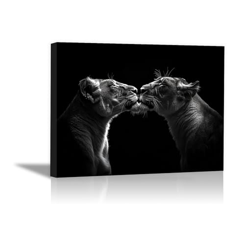 Tableau de portrait de lion noir et blanc DunPei 30x45cm