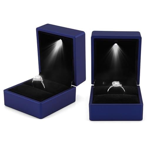 Scatola per anelli alla moda LED luminosa scatola per anello per domanda di matrimonio scatola per anello con illuminazione interna LED fidanzamento matrimonio (blu)