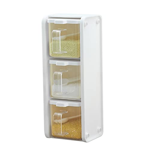 Caja de almacenamiento de especias, recipiente transparente para condimentos con tapa y asa de cuchara para una fácil organización, juego de 3 piezas