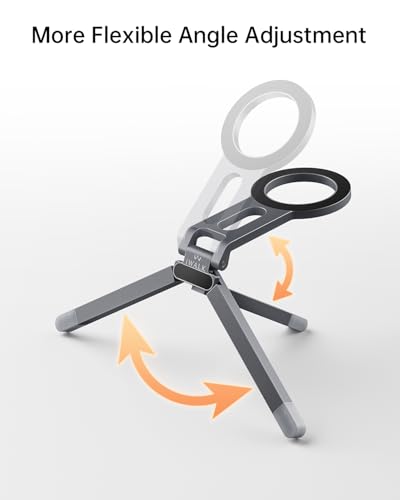 Image of iWALK Magnetic Foldable Metal Phone Stand for iPhone, Strong Magnet Mini Cell Phone Tripod Stand for Vlog, Gym, Travel Essentials Compatible with iPhone 17, 16, 15, 14, 13, 12 Series, Silver