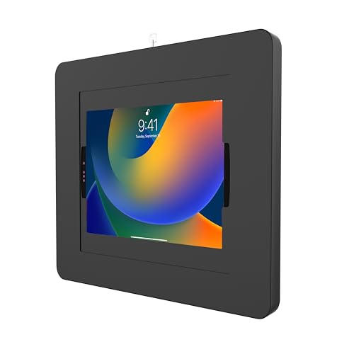 Locking iPad Wall Mount - CTA Anti-Theft Large Locking Tablet Enclosure w/Key Lock and Interior Cable Routing for iPad Pro 12.9, Surface Pro 3, 4, 5, 6, 7, 8, X - Black - (PAD-PLWB)