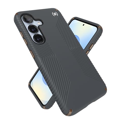 Image of Speck Samsung Galaxy S25 Case - Presidio 2 Grip + Magnet, 13-Foot Drop Protection, No-Slip Grips, Raised Bezel, Enhanced Buttons, Charcoal Grey /Cool Bronze