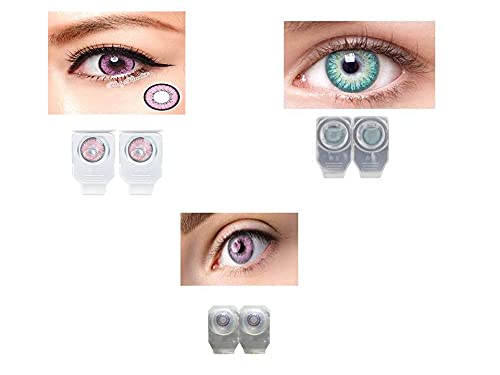 PINK,SEA BLUE AND VIOLET MD SPARKLE 3 PAIR MONTHLY COLOR CONTACT LENS WITH CASE AND 60ML SOLUTION (PACK OF 3 PAIR)