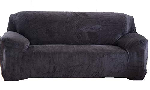Laikor ソファーカバー ストレッチ カバー 伸縮式 春 秋 冬用 防寒 厚手 ファッション シンプル ベロア ぴったりタイプ ふわふわ 肘付き 肘なし (3人掛け用, ダークグレー)
