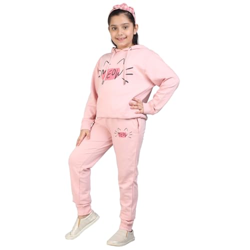 Image of LABEL MY Girls Cotton Loop Knit Full-Sleeve Printed Hoodie Sweatshirt & Joggers Tracksuit | Comfortable and Stylish Coord Set for Kids & Teens| 5-16 Years