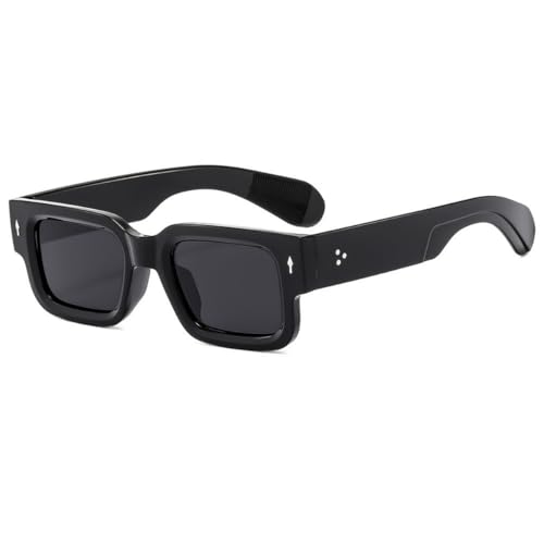 IKUVNA Square Thick Frame Rectangle Sunglasses for Women Men Retro Sunglasses Trendy Chunky Eyewear Black Shades (Black)