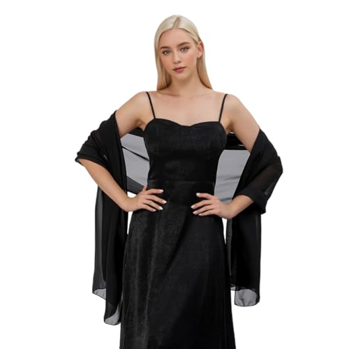 Proumhang Mujeres Mantones de Gasa Suave Bufandas Wraps para Novia Dama de Honor Fiesta de Boda Vestido de Noche y Vestidos para Ocasiones Especiales 70cm x 200cm Negro
