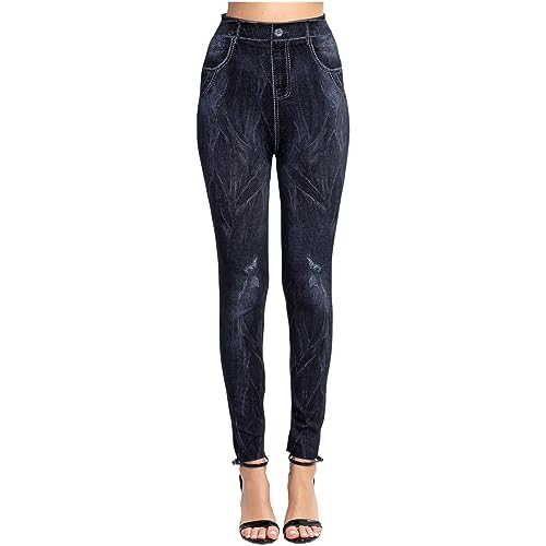Generisch Latzhose Jeans Damen, Paperbag Jeans Damen, Slim Fit Leggings Faux Denim Hüftlift 7/8 Hose Große Größen, Angebote Kleidung