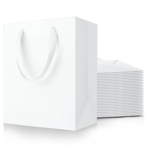 MOXARYSU White Gift Bags With Handles: 8x5x10 Inch 30pcs Medium Paper Gags Bulk For Birthday Wedding Party Shopping