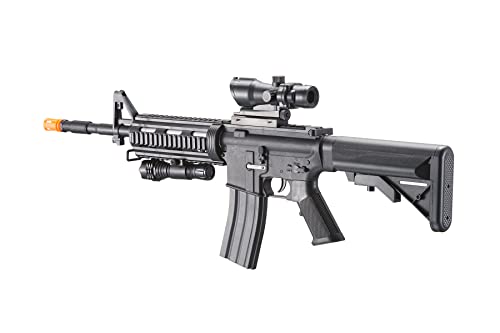 350 Fps Heavy Version Large Magazine M4 Airsoft Spring Rifle W/Flashlight And Red Dot Sight (Color: Black) #TOP2