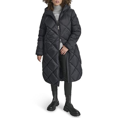 DKNY Women's Hooded Diamond Quilt Long2