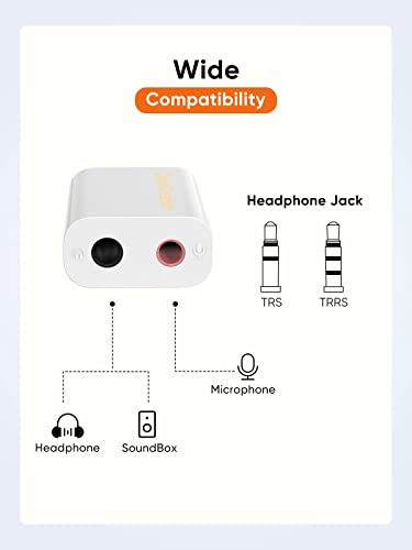 Image of CableCreation USB to 3.5mm Jack Audio Adapter, External USB Stereo Sound Card with 3.5mm Headset and Microphone Jack for PS4, PS5, Windows, Mac, Linux, Plug and Play, White