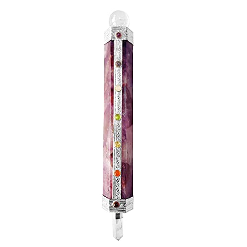 Image of Amethyst Seven Chakra Wand with Crystal Ball Stone for Spirituality,Healing,Amethyst Wand Embellish with Seven Chakra Stone-Purple