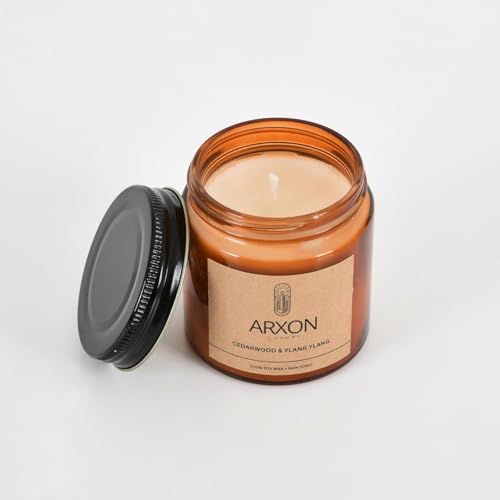 Image of Arxon Aromatherapy Soy Wax Scented Candle | Sleep /Destress - Focus /Meditate - Relax /Calm - Refresh /Rejuvenate | 100g Each, 30Hrs Burn Time | Corporate Gifting Cedarwood & Ylang Ylang
