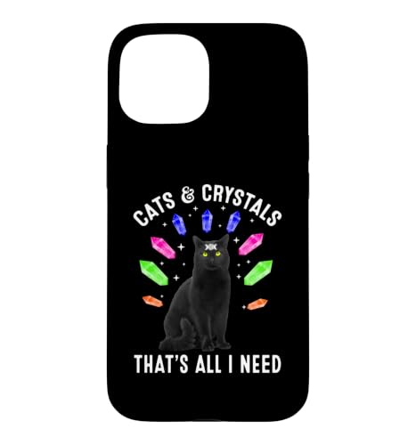 Cats and Crystals That's All I Neee Aesthetic Black Cat Case for iPhone 15