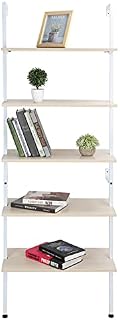 Estink Ladder Shelf, 5-Tier Storage Shelves Ladder Bookshelf Industrial Bookcase Shelving Unit with Iron Frame for Living Room/Bedroom/Office, 23.6x11.8x72.4in, White
