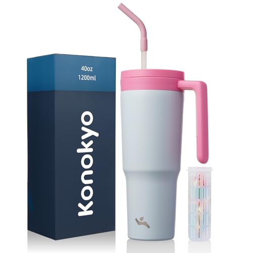 Image of Konokyo 40 oz Tumbler with Handle and Straw, Insulated Water Bottle