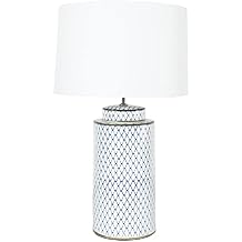 Indigo & White Ceramic Table lamp with Linen Shade