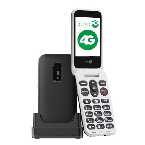 DORO - Téléphone À Clapet Doro Leva E22 4G Seniors - Grand Écran 2,8", Touches Contrastées, Son Fort & Clair, HD Voice, Caméra, Touche Doro Secure - Avec Station De Recharge - Noir/Blanc