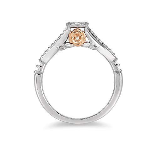 Jewelili Enchanted Disney Fine Jewelry 10K White Gold And Rose Gold 1/5 Cttw Belle Promise Ring #TOP2