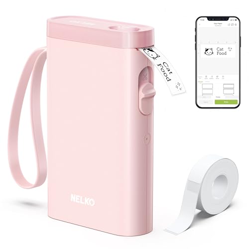 Nelko Etichettatrice con Nastro, Stampante per Etichette Bluetooth Portatile P21, Taglierina per Adesivi Integrata Wireless Mini Etichettatrice con Modelli Multipli per Organizzare Archiviazione