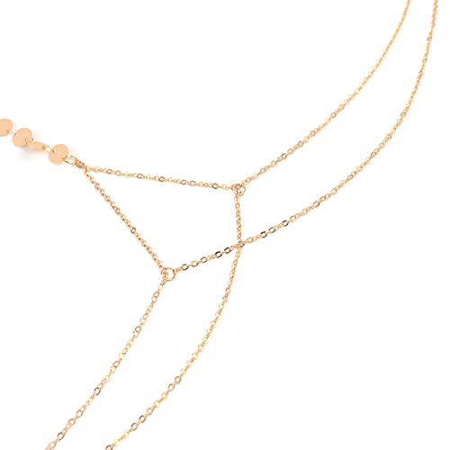 Simple Sequins Harness Cross Chest Belly Body Chain Bikini Summer Beach Belly Necklace Sexy Double Layer Waist Body Chain Jewelry For Women (Gold) #TOP5