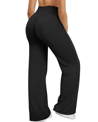 XDSP Pantalons Yoga Femme Taille Haute Pantalon Sport Stretch Élégant Large Pantalon Décontractés Contrôle Ventre Legging Droit Gym Jambe Large Pantalon Confortable de Pilates Jogging Danse Fitness