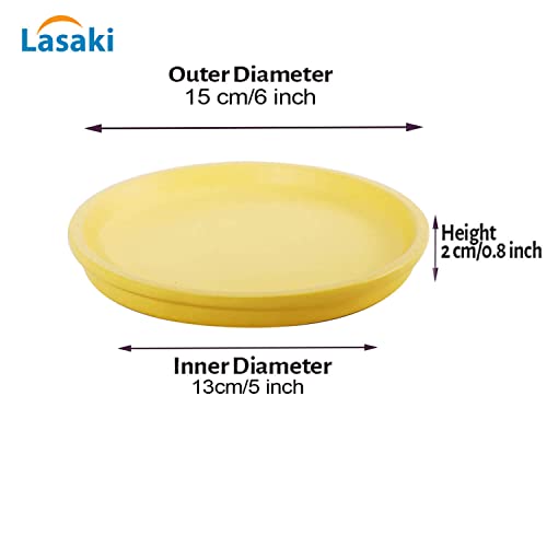 Image of Lasaki Round Saffron Ceramic Bottom Tray /Plate for Planter (5-inch, Set of 2) | Dripping Tray for Pots & Succulents | Indoor & Outdoor Planters Home Garden Decor (Plants Not Included)