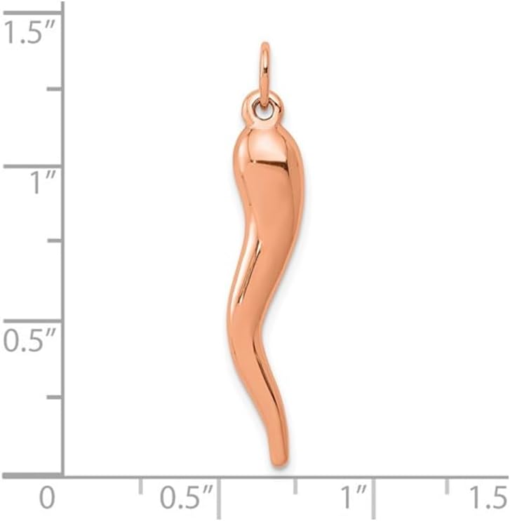 14K Rose Pink Gold Large Italian Horn Pendant Necklace with Chain - Image 2