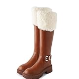 【Wasserdichtes Obermaterial】: Damen-Schneestiefel bestehen aus hochwertigem wasserdichtem Kunstleder, das sich weich, bequem und atmungsaktiv anfühlt, das Eindringen von Schnee oder Wasser verhindert und ein angenehmes Fußklima bietet.