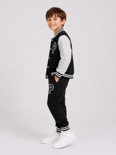 Image of Cakaner Boys Color Block Button Down Shirt and Jogger Pants Button Up Sweatsuits Sets (Size: 5-12T)