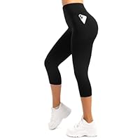 Leafigure Capri Leggings Damen mit Taschen 3/4 Leggins High Waist Fitness Shorts Blickdichte Sportshorts Schwarz LXL