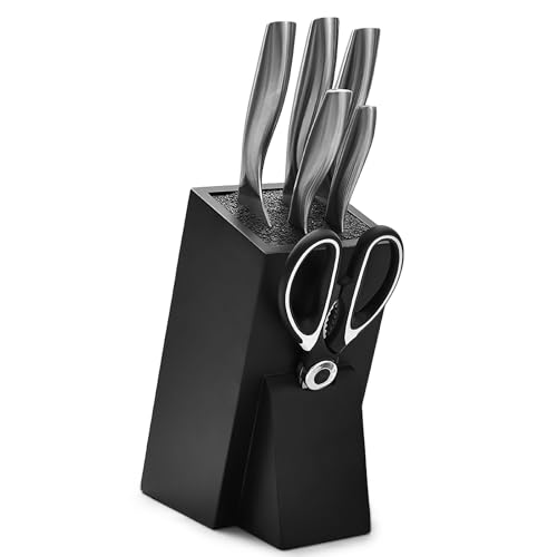 DEECOZY Knife Block Without Knives, Universal Knife Block with Removable Plastic Bristles, Angled Design Knife Holder Storage Stand for Kitchen Countertop Knife Storage, 24 x 16 x 11cm（Black）