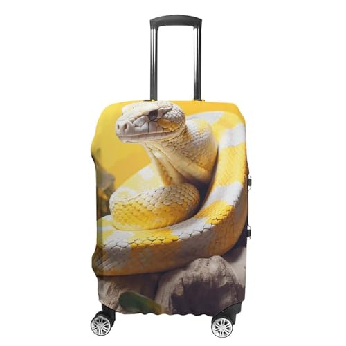 Yellow And White Python Luggage Covers Tsa Approved Suitcase Cover Elastic Washable Luggage Sleeve Carry on Cover Protector Anti-Scratch Suitcase Protector Fits 19-30 Inch Case(XL)