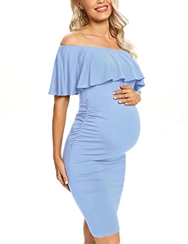 Aonesx Maternity Dresses Baby Boy Shower Dresses Sky Blue M #TOP3