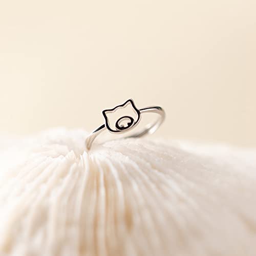 Hollow Pig Thin Minimalist Cute 925 Sterling Silver Engagement Tiny Tail Rings Dainty Adjustable Finger Promise Statement Small Ring Jewelry Gifts for Birthday Christmas Women Teen Girls Daughter3