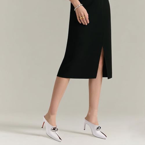 FancyQueen Peep Toe Mules for Women Stiletto Heels Mule Sandals Shoes Slip On Pointed Toe Open Toe Mules Comfortable for Office Parties Wedding3