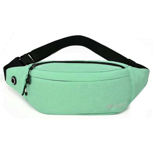 Bum Bag for Ladies Women Men Girls Bumbags Waist Fanny Pack with Headphone Jack and Adjustable Belt for Sport Running Hiking Jogging (Green)