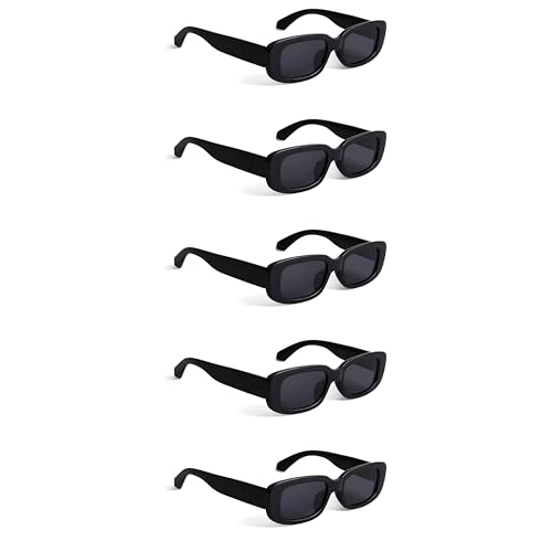 Image of Retro Rectangle Sunglasses for Women & Men | UV400 Protection | Trendy Thick Frame Fashion Eyewear | Lightweight Casual Shades | Black & White Combo Pack