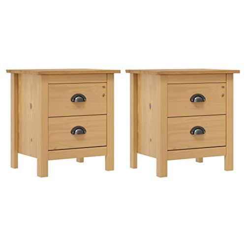 Tables de Chevet en Pin Massif 2 Pièces, 46x35x49,5 cm, Moderne avec 2 Tiroirs, Meuble de Chambre à Coucher, Table de Nuit pour d'Adulte et Chambre d'Invite, Marron...