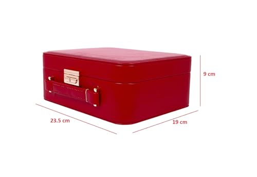 Image of BucketList PU Leather Jewellery Organizer Box with Mirror & Necklace Hooks | Large Multi-Compartment Jewelry Storage Case with Removable Tray & Mini Travel Box (Luxury Jewelry Box with Mirror (Red))
