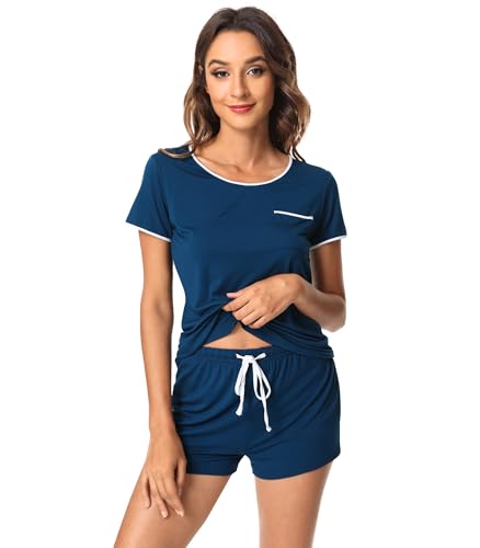 Image of WiWi Viscose from Bamboo Pajamas Set for Women Super Soft Short Sleeve Cooling Summer Plus Size Pjs Sets Sleepwear S-4X