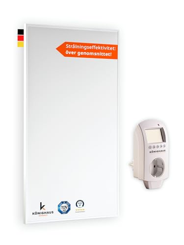 Könighaus infravärme – 600 Watt med 5 års tillverkargaranti ✓ Dubbelt överhettningsskydd ✓ Radiatorn är uppe i driftstemperatur inom 2–4 min ✓ inklusive termostat