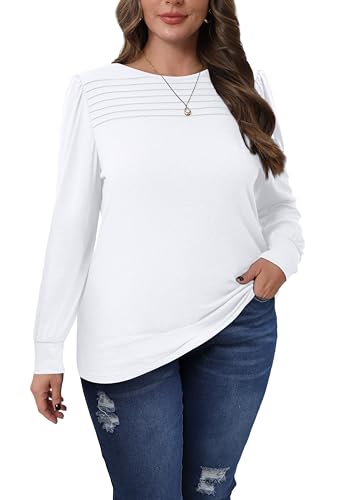 Xieerduo Xieeruo Long Sleeve Shirts For Women Dressy Casual Sweaters Tops Fall Outfits Pleated Front Tunic Tops For Leggings White M thumb #2