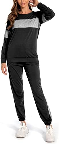 GiGoMai Women's Two Piece Tracksuit Color Block Crewneck Long Sleeve Pullover Long Sweatpants Sport Outfits Sets